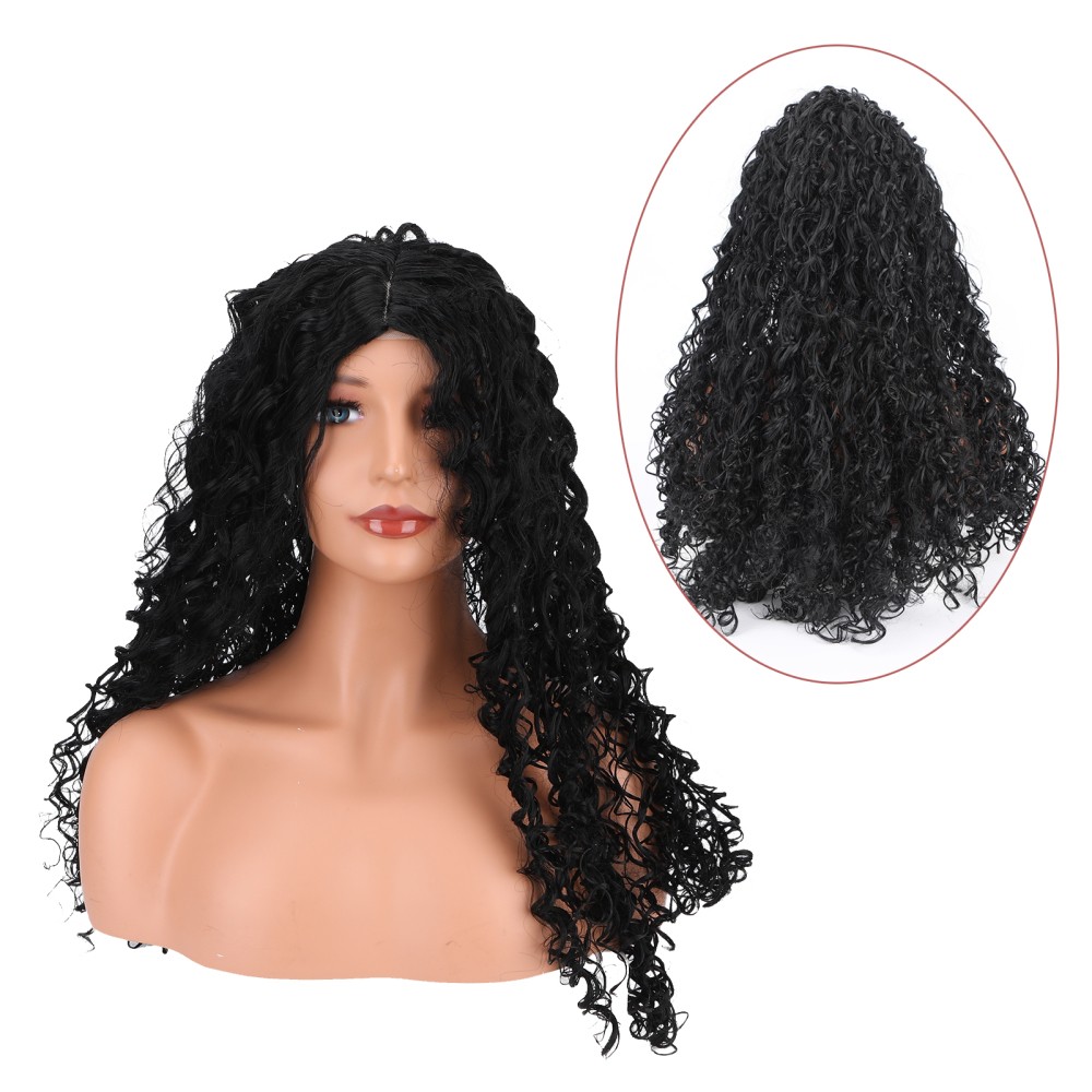 Women’s Curly Wigs Black Long 26 Inches Middle Part Lace Front Breathable Cap