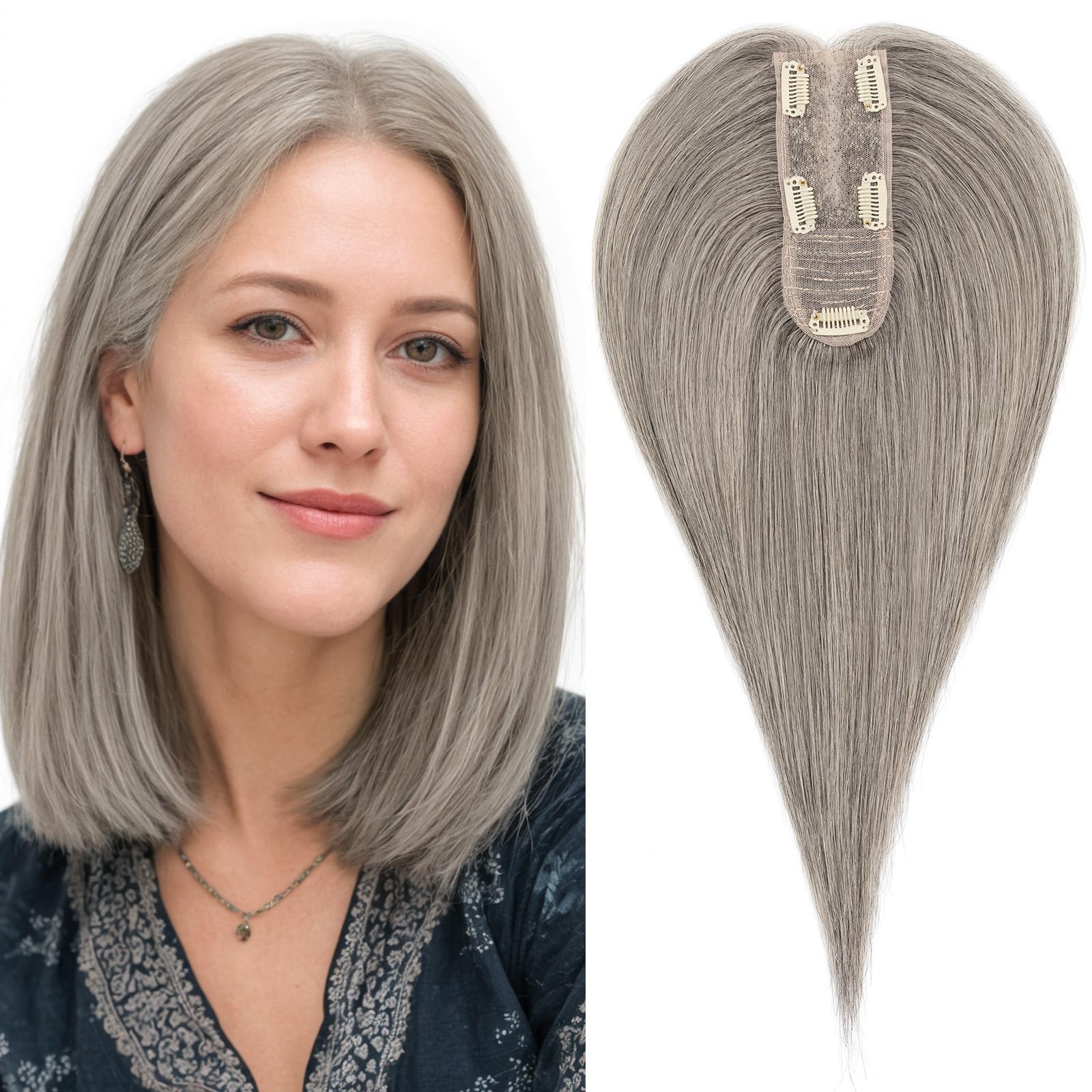 Hairro Human Hair Toppers For Women No Bangs Remy Short Topper Hair Pieces Clip