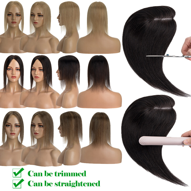 Free Part Clip In 100% Remy Human Hair Piece Top Topper Hand-Tied Lace Hairpiece