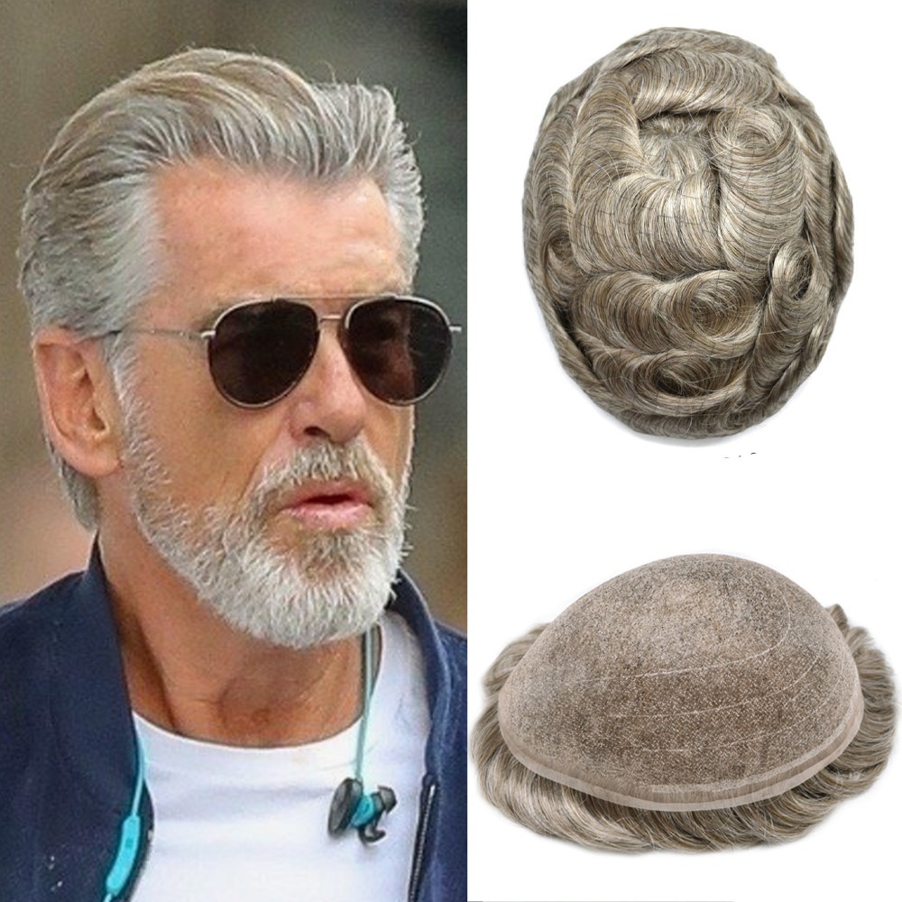 Mens Toupee Hairpiece Swiss Welded Mono Lace Wig for Men Hair System Replacement