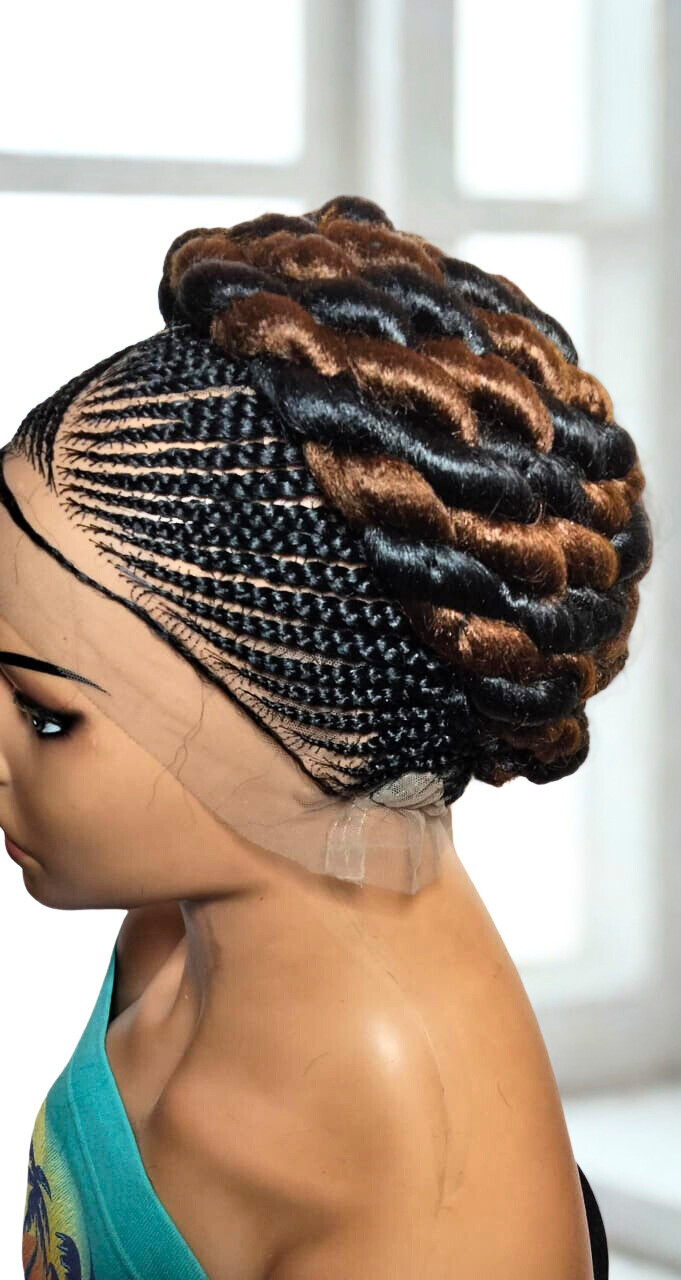 Braided Wig. Cornrow with Jumbo Twist Braids Puff Knots Full Lace with baby hair