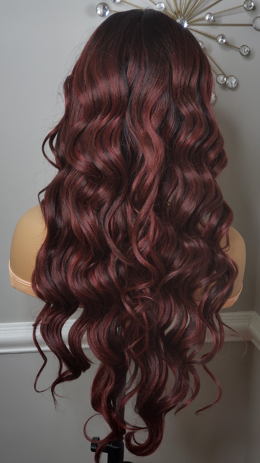 New Long Wavy Red Burgundy Wine Lace Front Wig Curly Style Womens Fashion Hair