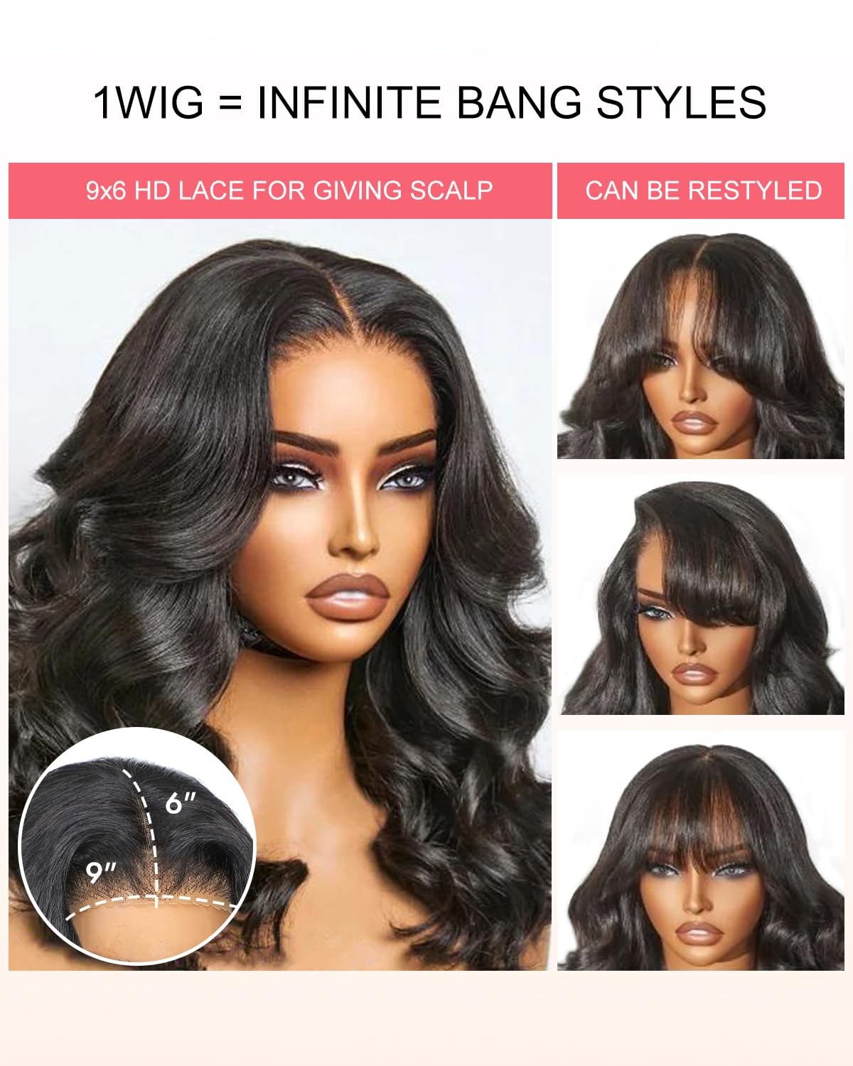 Tunfine Curtain Bangs Face-Framing 9X6 Glueless Wigs Human Hair Pre Plucked Pre
