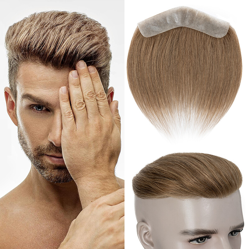 Men Forehead Hairline Toupee 100%Human Hair Skin PU Man Hairpiece Frontal Topper
