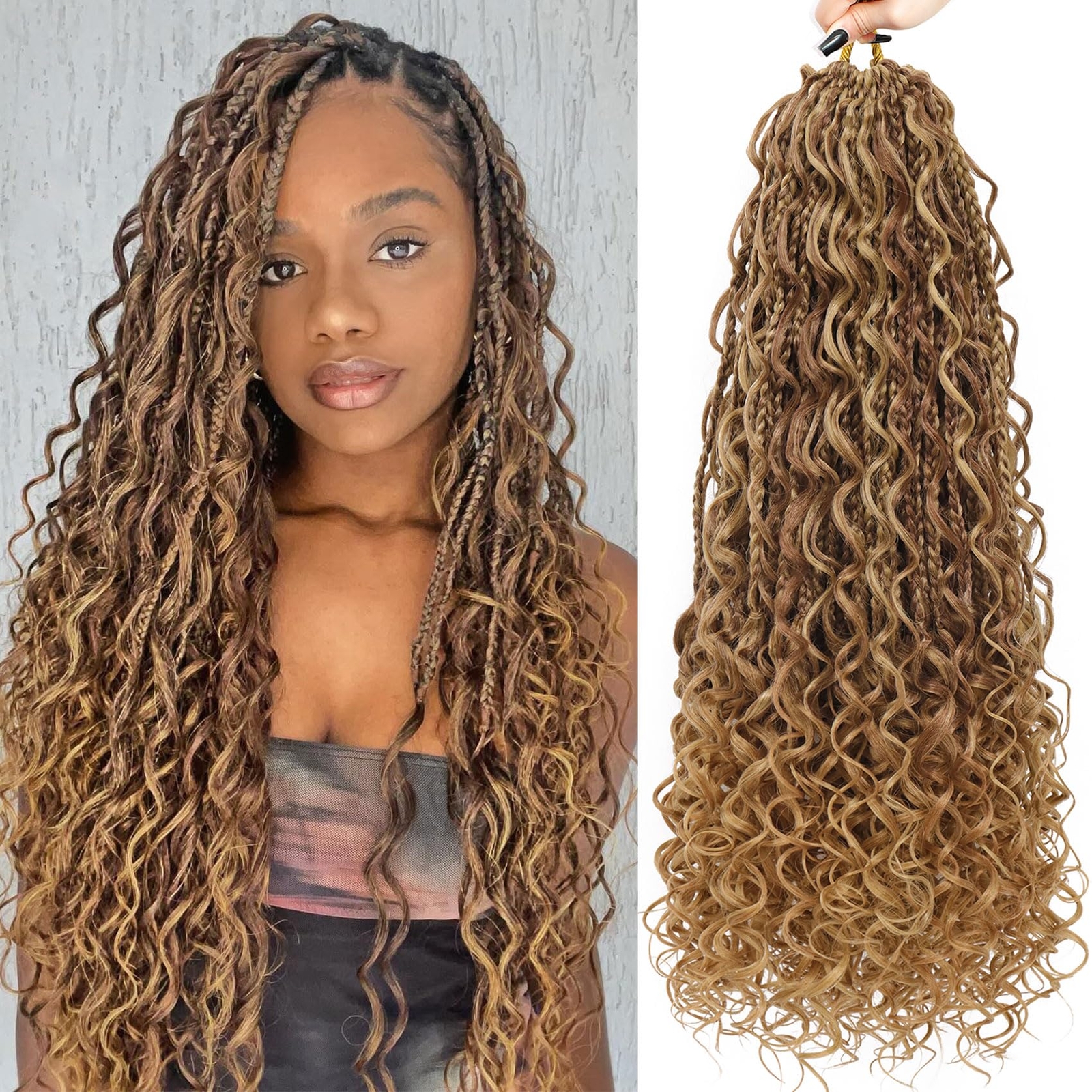 LIYATE Goddess Crochet Braids 24 Inch 7 Packs Boho Box Braids Crochet Hair wi…