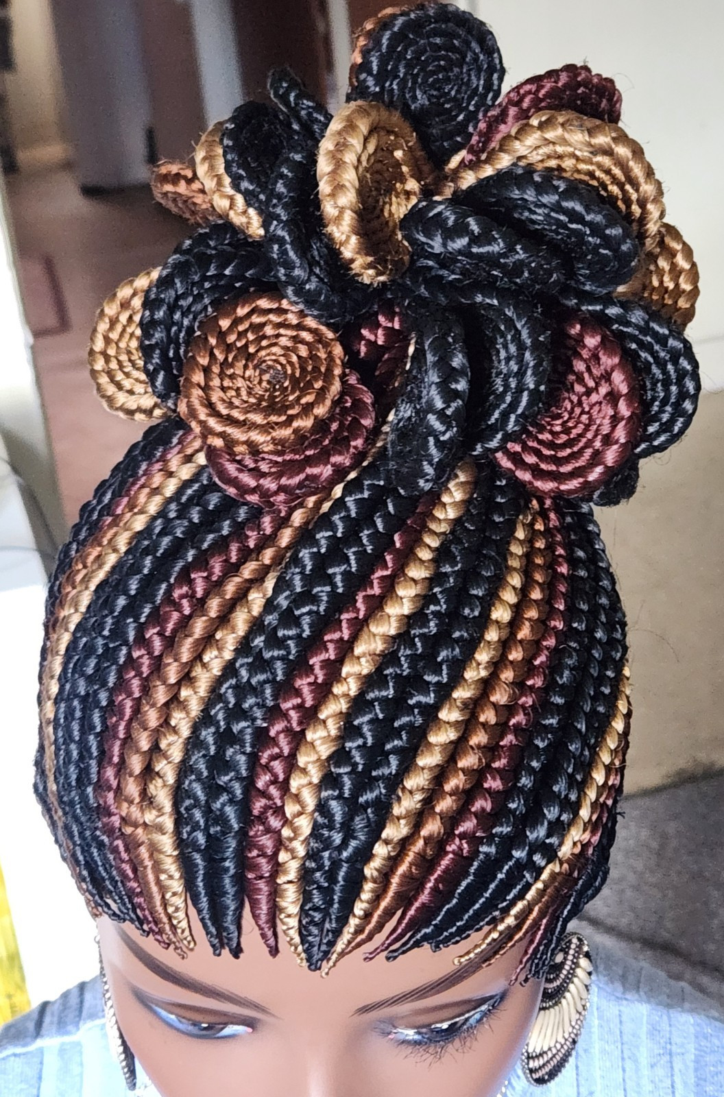 Fully hand braided box braid cornrows wig poney tail disque Multiple colors