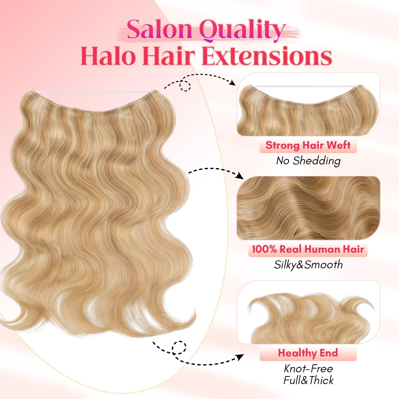 Rich Choices Halo Hair Extensions Real Human Hair Wave Wire In Hair Extensions