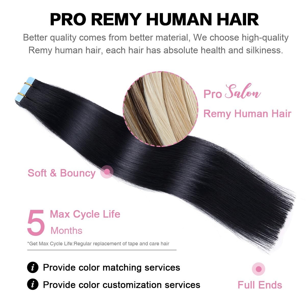 100% Remy Hair Tape Extensions – 20pcs Jet Black, 12 Inch, Tangle-Free