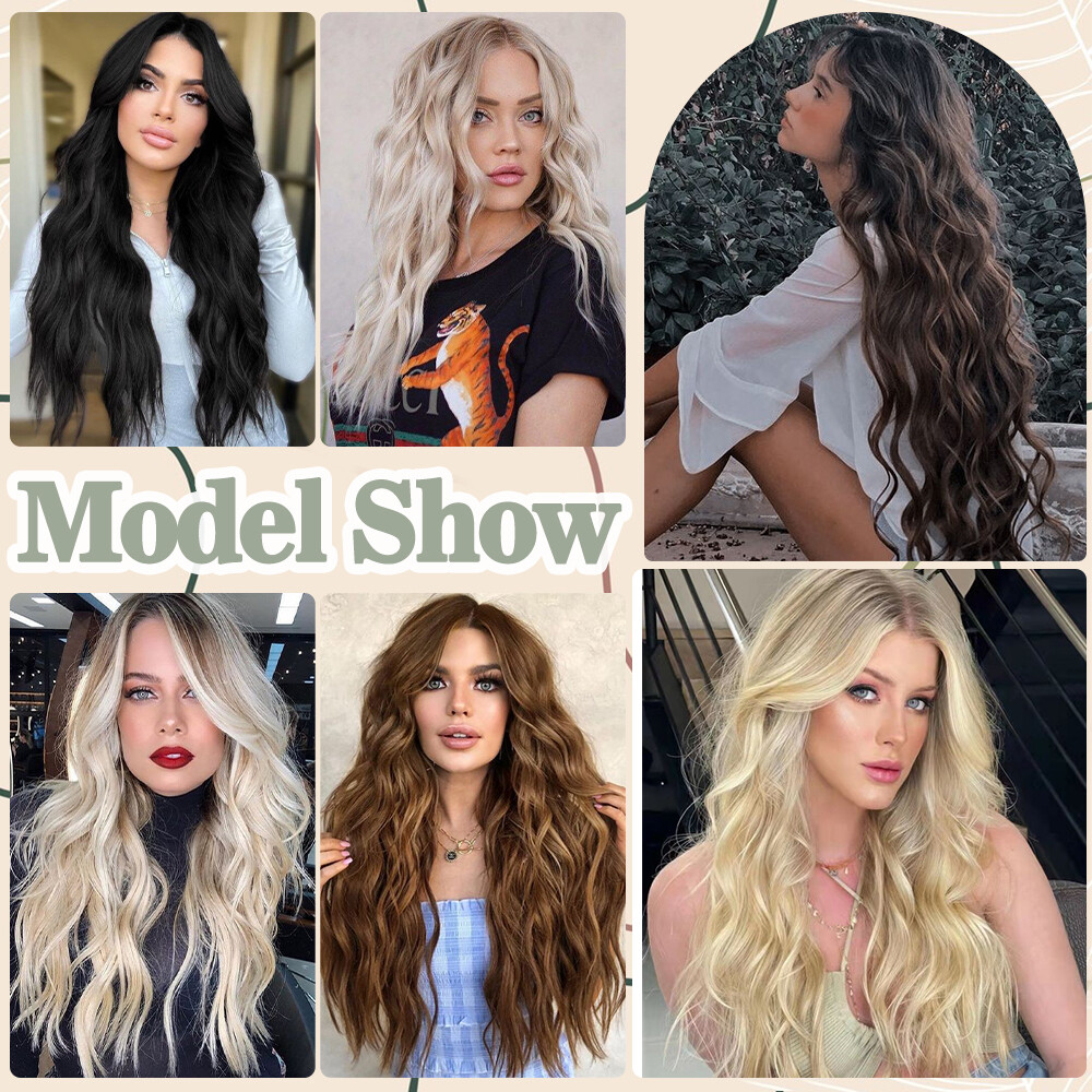 US Long Real Thick CLIP IN HAIR EXTENTIONS FULL HEAD 4 Pieces As Human Hair Wavy