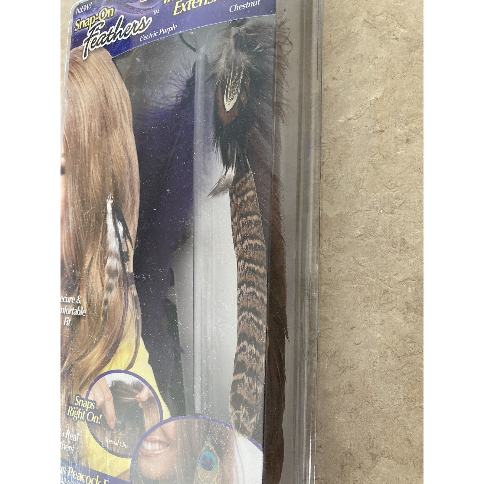 2 Feather Hair Extensions As Seen On TV Purple and Chestnut Instant Snap On