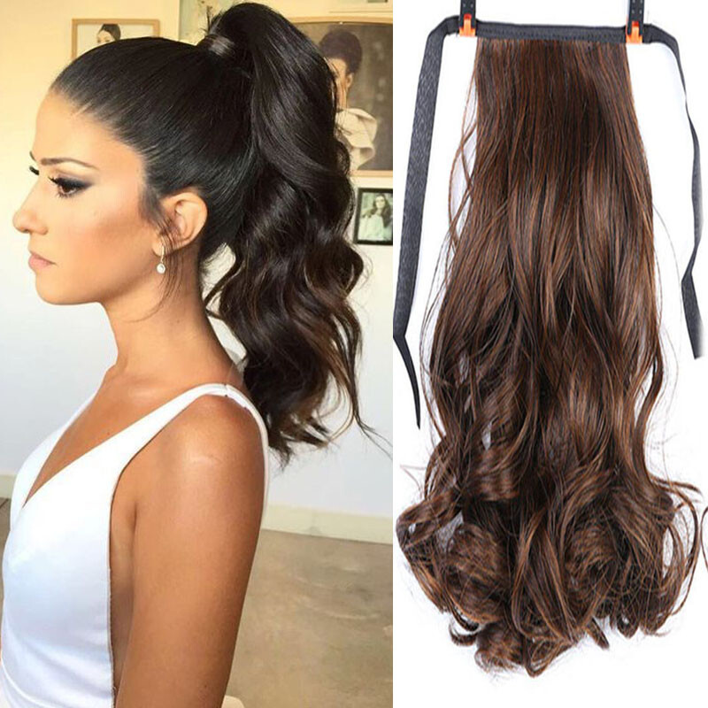 16-24″ Thick 100% Human Hair Drawstring Clip in Remy Wavy Ponytail Extensions
