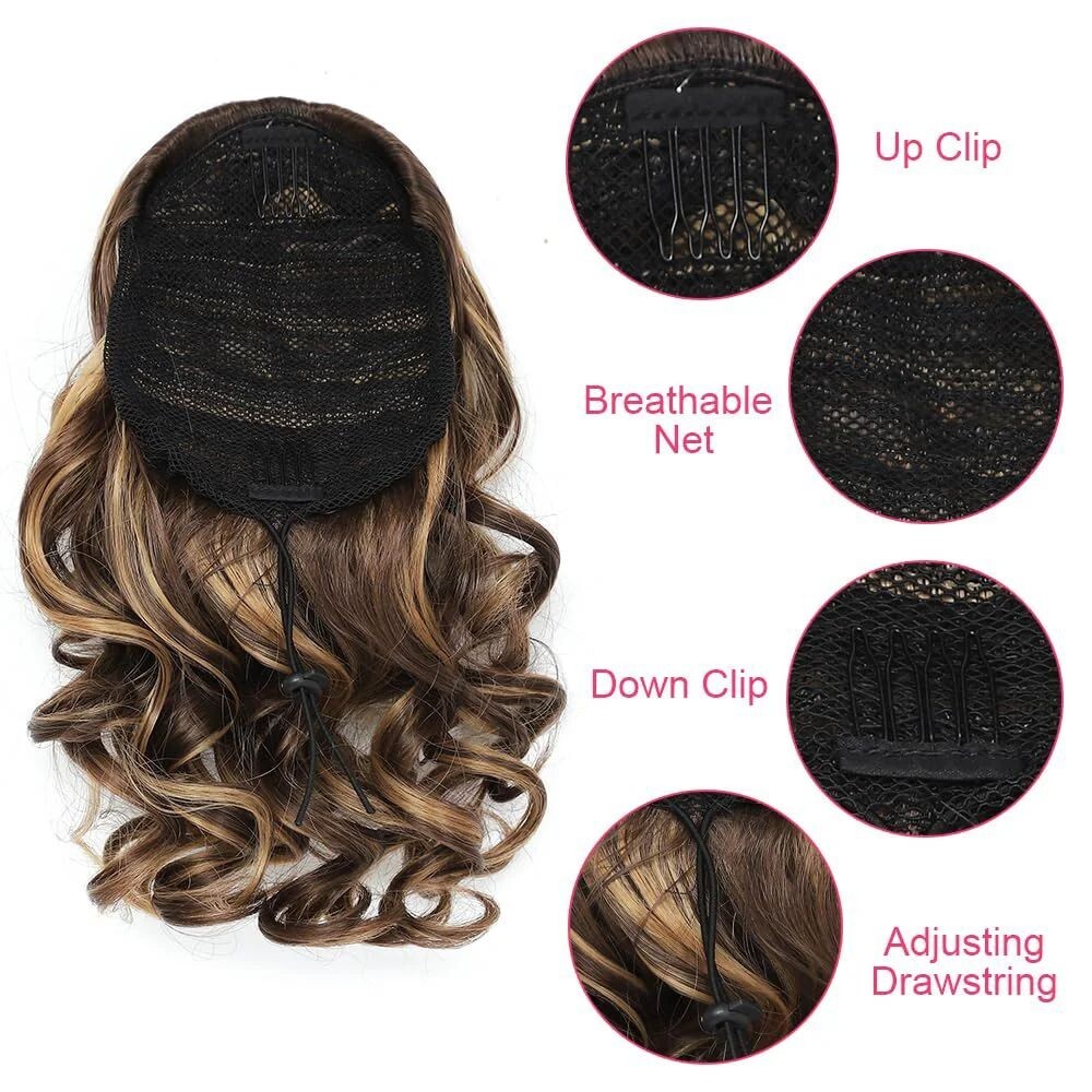 Short Curly Drawstring Ponytail Extension Synthetic Clip-In Hairpiece