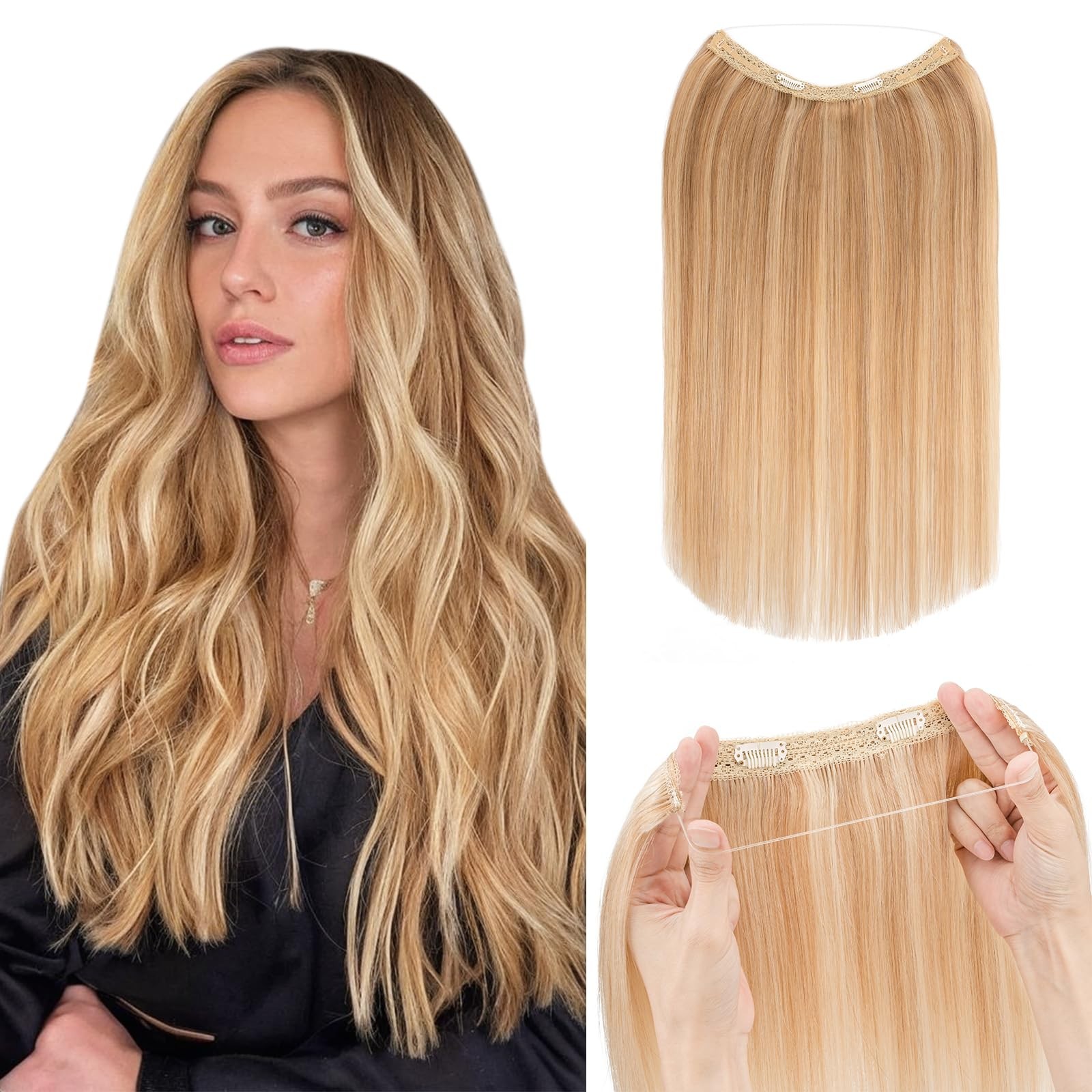 Hairro Halo Wire Hair Extensions Human Hair Fish Line Invisible In Extensions