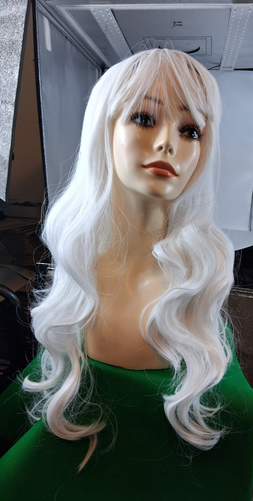 Long curly wave synthetic wig with blunt bangs heat resistant fiber full wig
