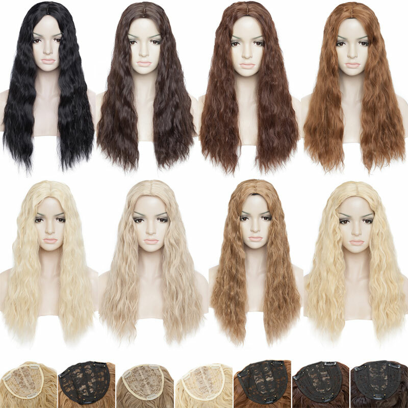 Thick Corn Wavy Topper Hair Clip In Mimic-Human Hair Extension Full Head Brown