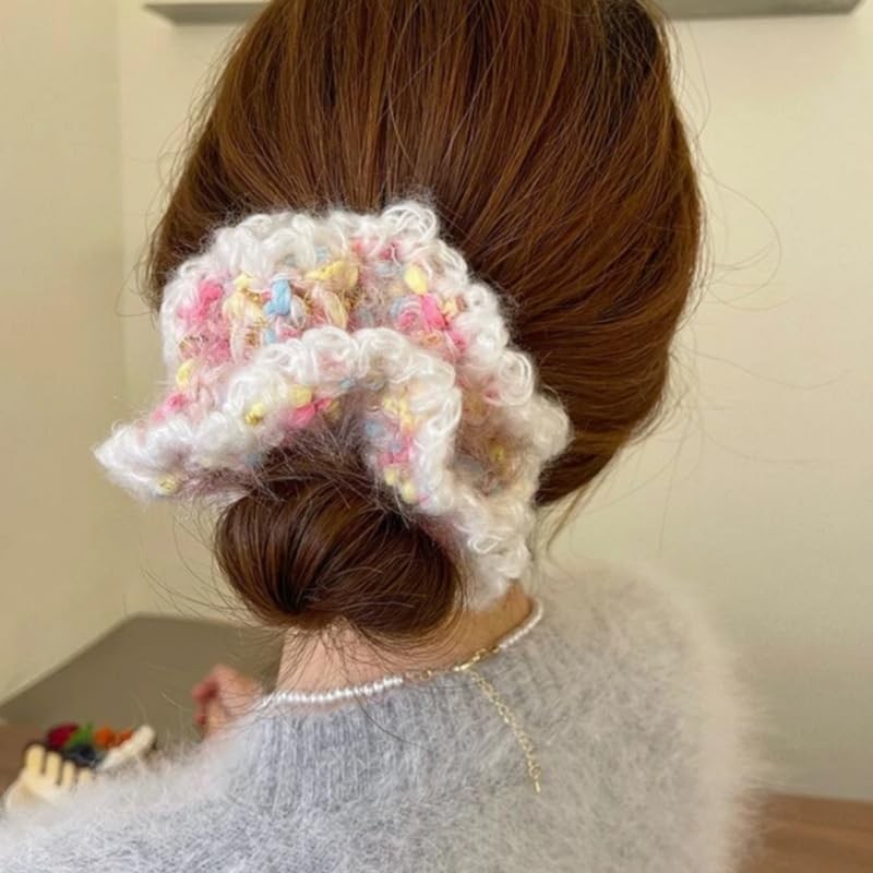 Scrunchies for Women’s Hair Sweet Pink Knit Scrunchies for Long Thick Curly