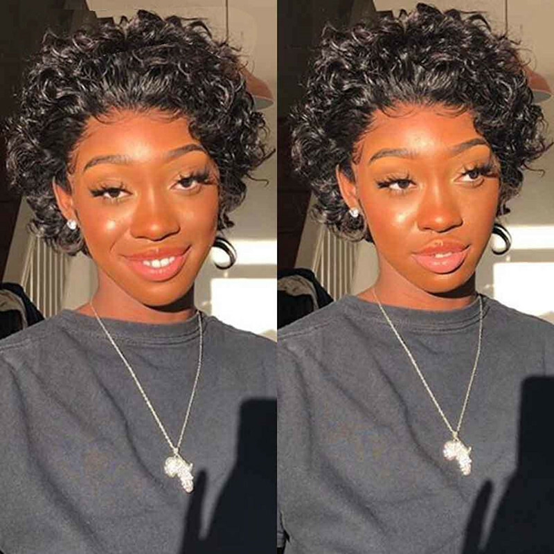 Short Lace Front Wigs Pixie Curly Short Bob with Baby Hair Natural Color Remy