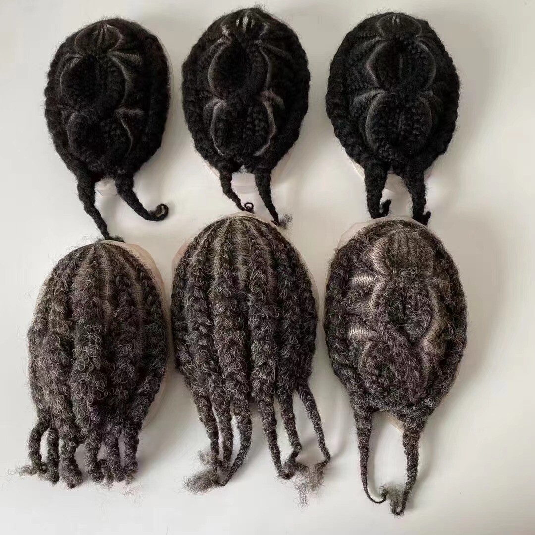 Full Lace Afro Curl Mens Toupee African American Human Black Braids