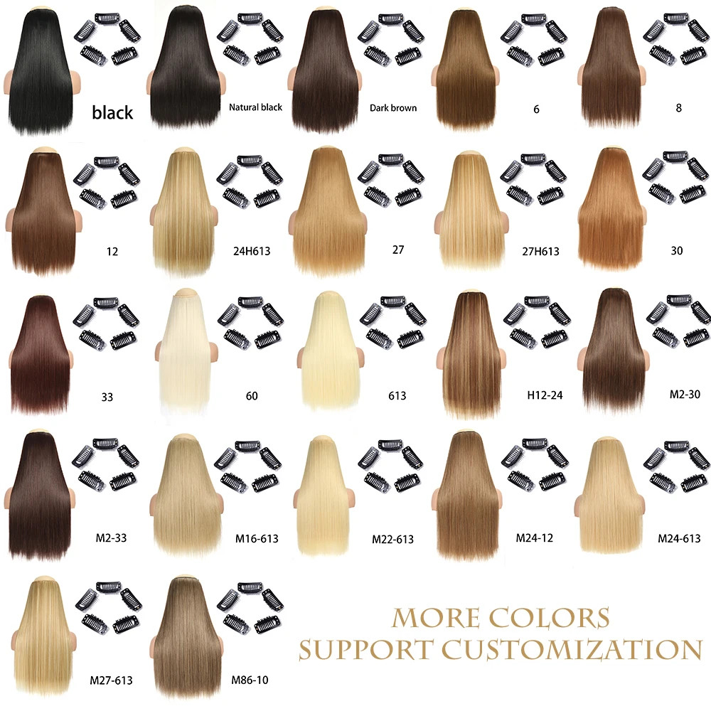 Synthetic Long Straight Clip In Hair Extension 5 Clips Heat Resistant Blonde