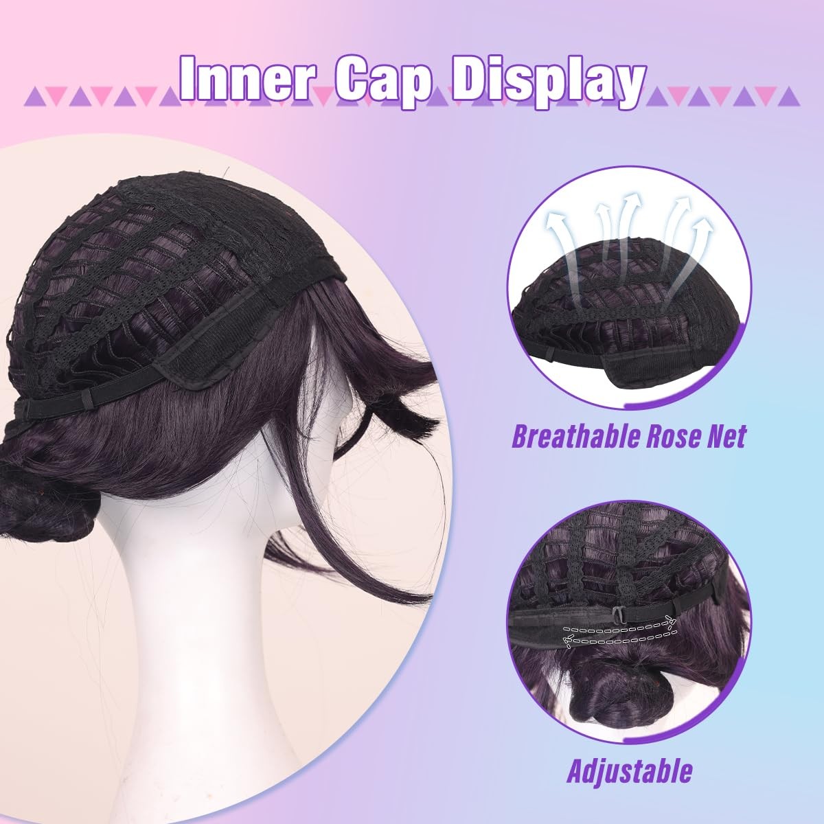 Short Black Purple Cosplay Wig with 2 Buns for Halloween Party Costume（Small …