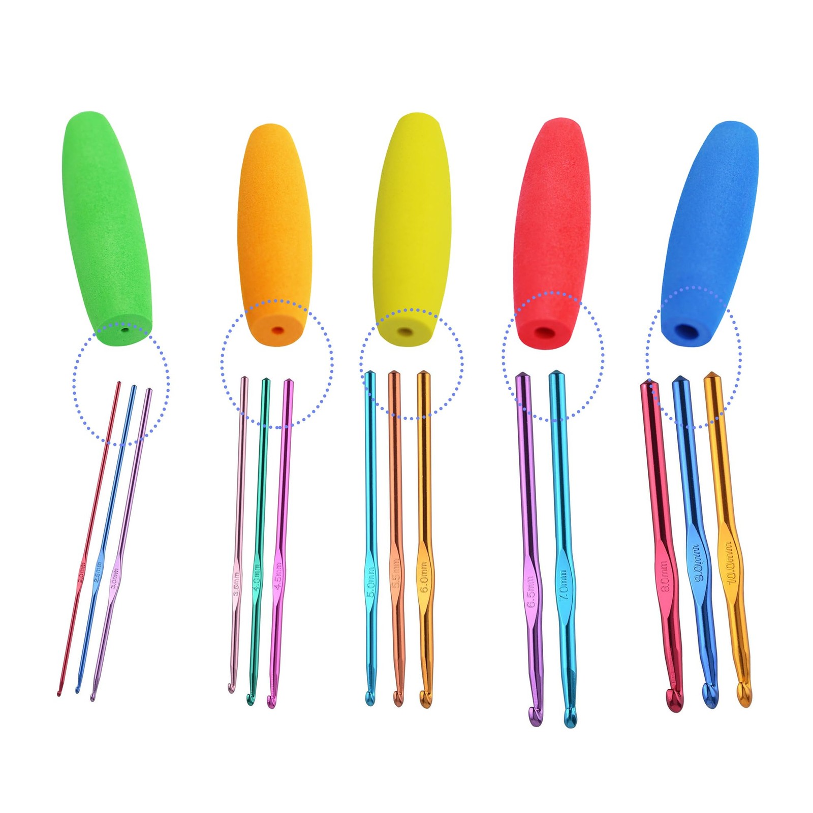 MEYAGO 5PCS Crochet Hook Grips Set Ergonomic 2mm to 10mm, berry