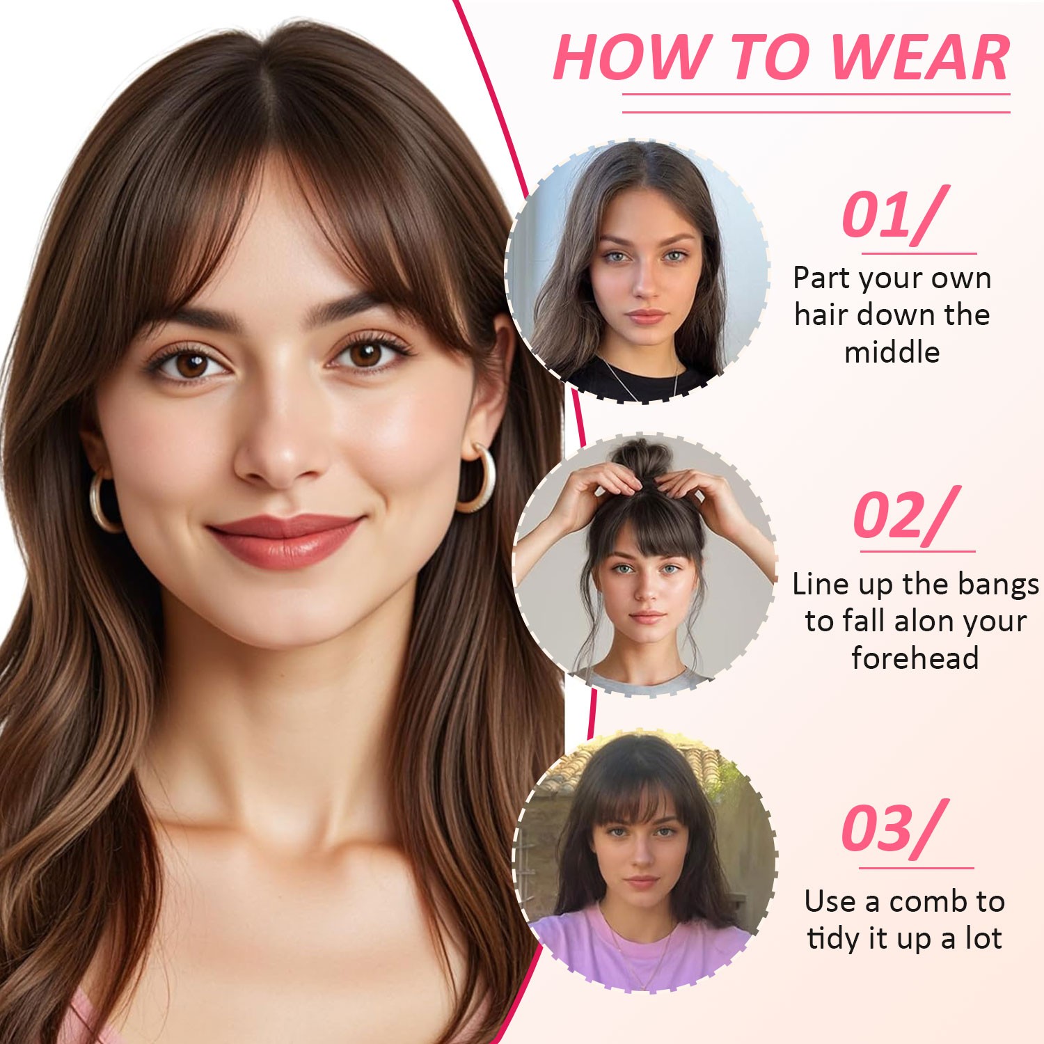 3D Clip In 100% Remy Air Fringe Bangs Human Hair Extensions Hairpiece Top Topper