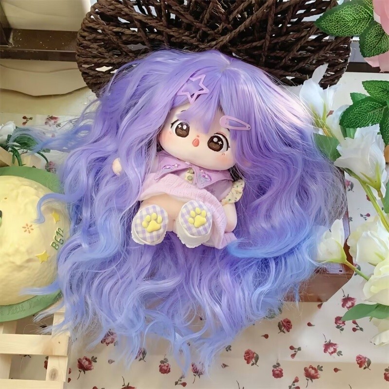20cm Cotton Doll Hairpiece Blue purple Long Curly Hair For Doll Cosplay