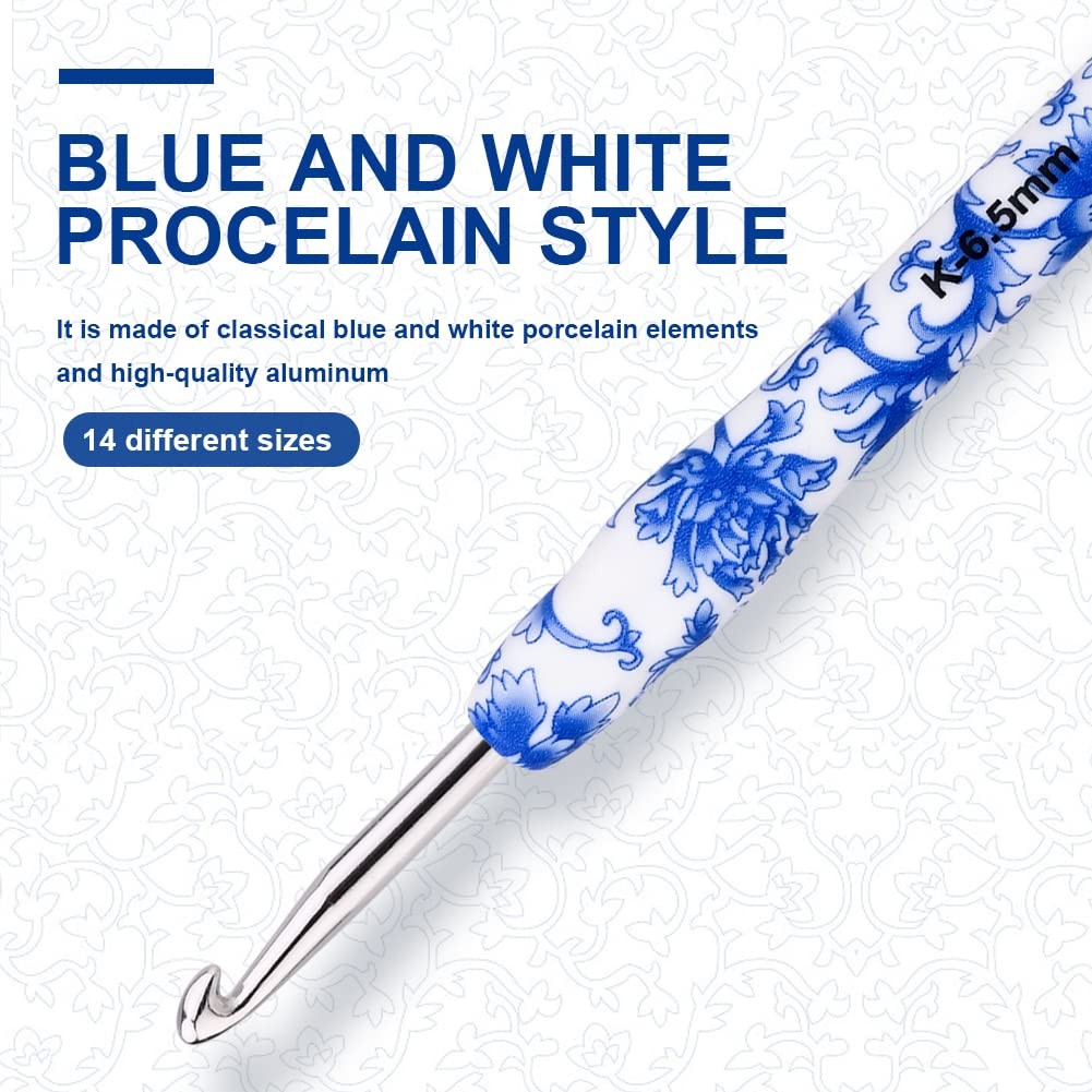 BCMRUN Crochet Hooks Set with Case 14 Size Blue and B(2.25Mm)-N(10Mm), Azure