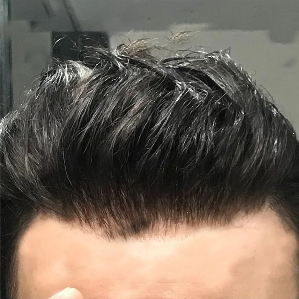 Full French Lace Mens Toupee Wavy Human Hair Replacement Systems Bleached Knots