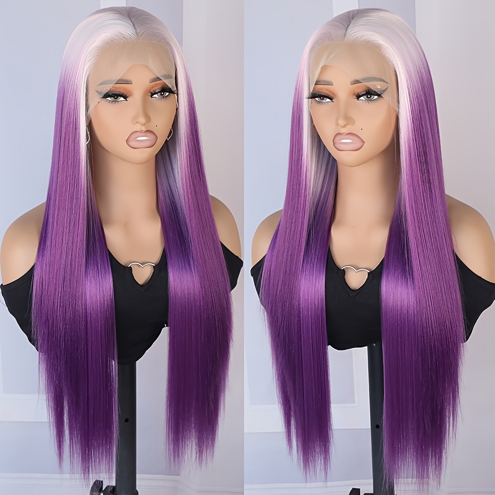 White Roots Ombre Purple Lace Front Wigs Pre Plucked Natural Hairline Party Wear
