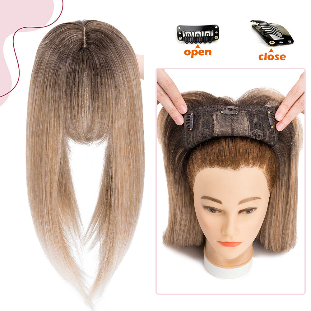 Topper Hairpiece Clip In 100% AS Human Hair Silk Base Toupee Natural Wig Women