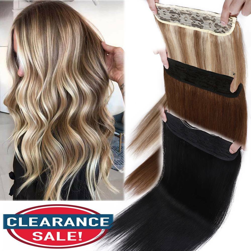 CLEARANCE Wire In Remy Human Hair Extensions Headband Wefts Lines Weft One Piece