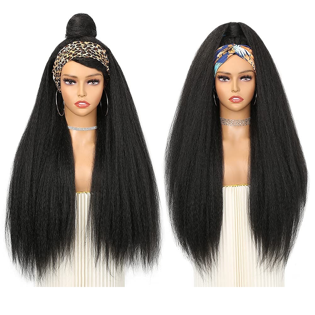26 Inches Kinky Straight Headband Wig for Women Yaki Straight Wigs with Black…