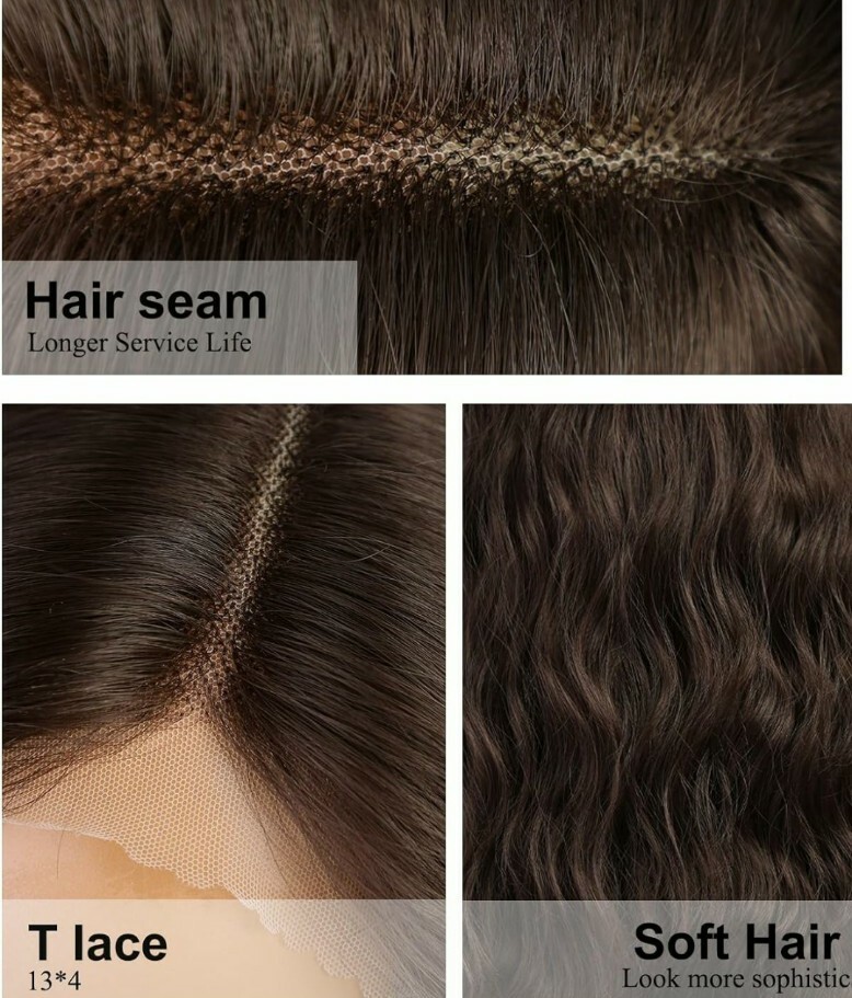 HD Lace Front Wig Natural Dark Medium Brown Ombre Wavy Heat Resistant 24 In