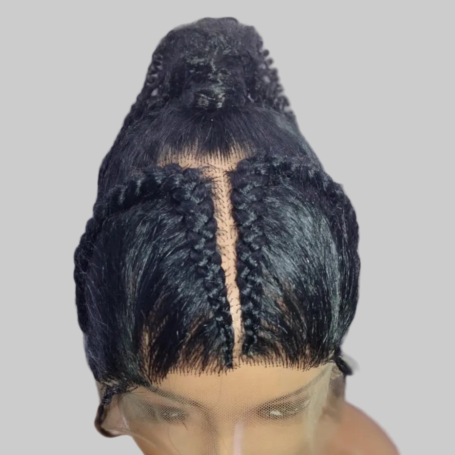 Braided Wig. Two Braids Feeds into Deep Waves. Full Lace with baby hair