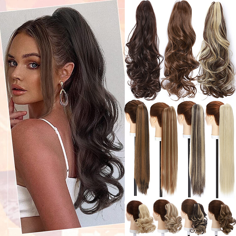 Highlight Thick Real Claw Ponytail Clip In Hair Extensions Pony Tail as Human