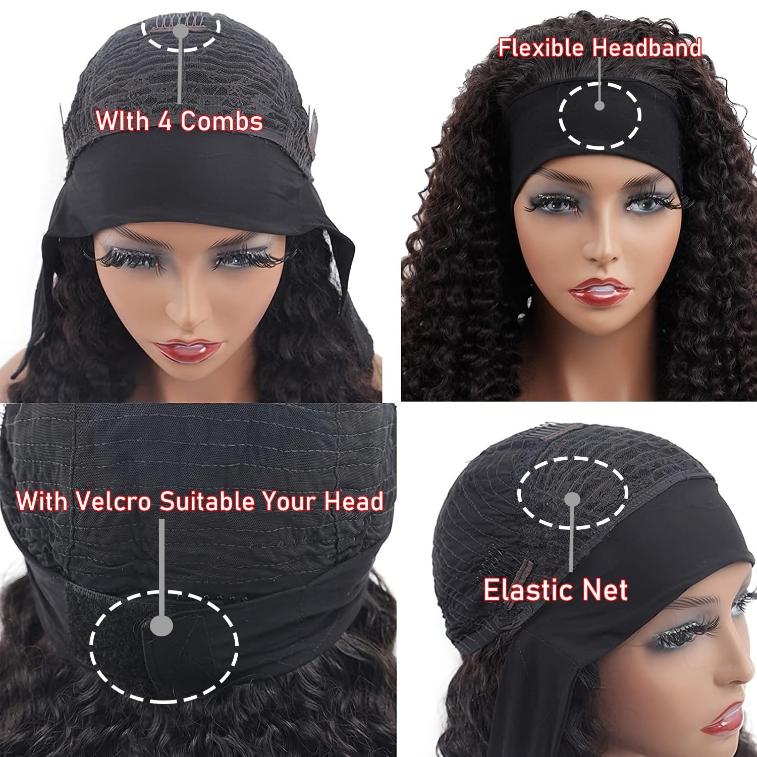 Headband Human Hair Kinky Curly Headband Wigs for Black Human Hair Headband C…