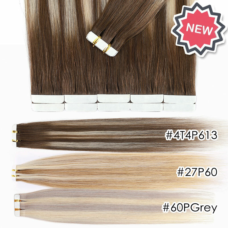 40PCS Tape-In Russian Remy Thick Human Hair Extensions Skin Weft Straight Blonde
