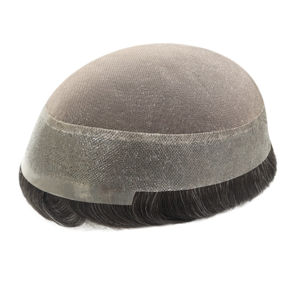 Mens Toupee Human Hair Replacement System Fine Mono Poly Skin Hairpiece 8×10 MPU