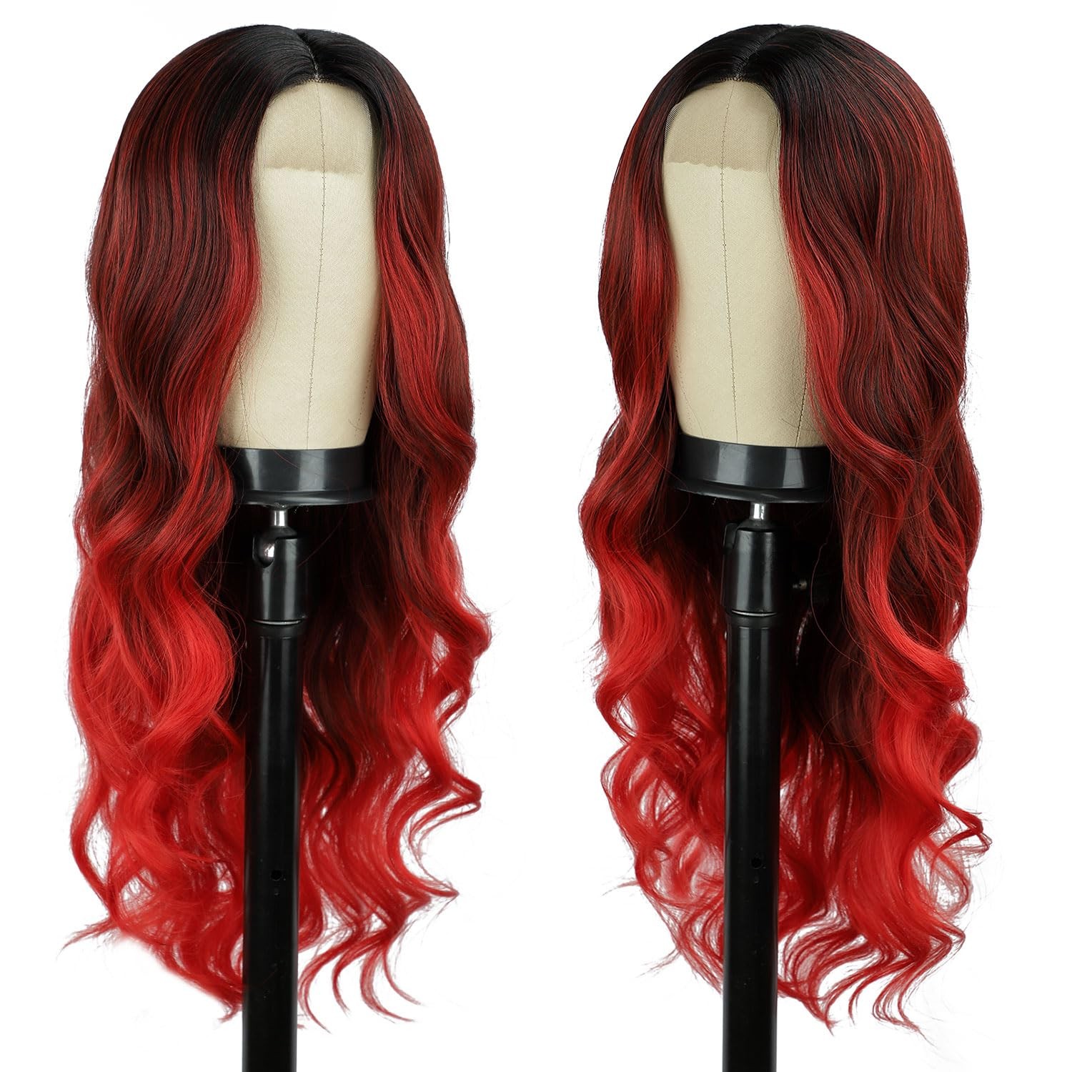 Red Wavy Wig 26 Inch Long Red Ombre Wigs for Women Ombre Red Middle Part Wig …