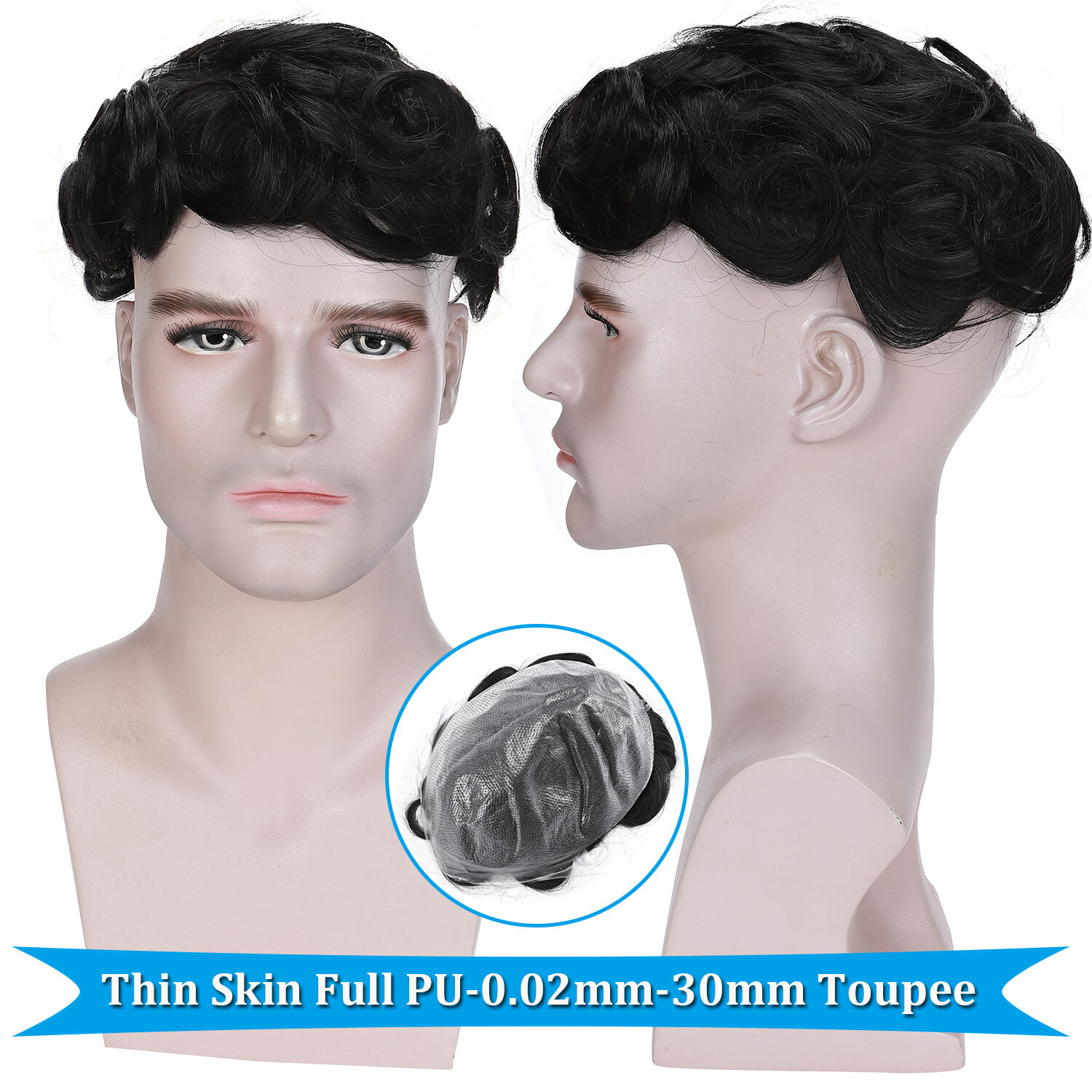 Mono PU Thin Skin Toupee Remy 100% Human Hair Hairpiece Wig Replacement System H