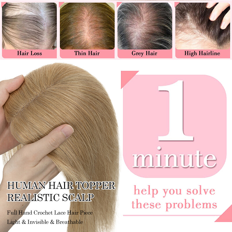 Hair Toppers Clip in Real Remy Human Hair Piece 130% Density Lace Base 8x10cm US