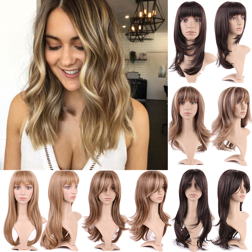 Cheap Ombre Blonde Brown Black Mix Full Wig Ladies Halloween Cosplay Hair Wigs W