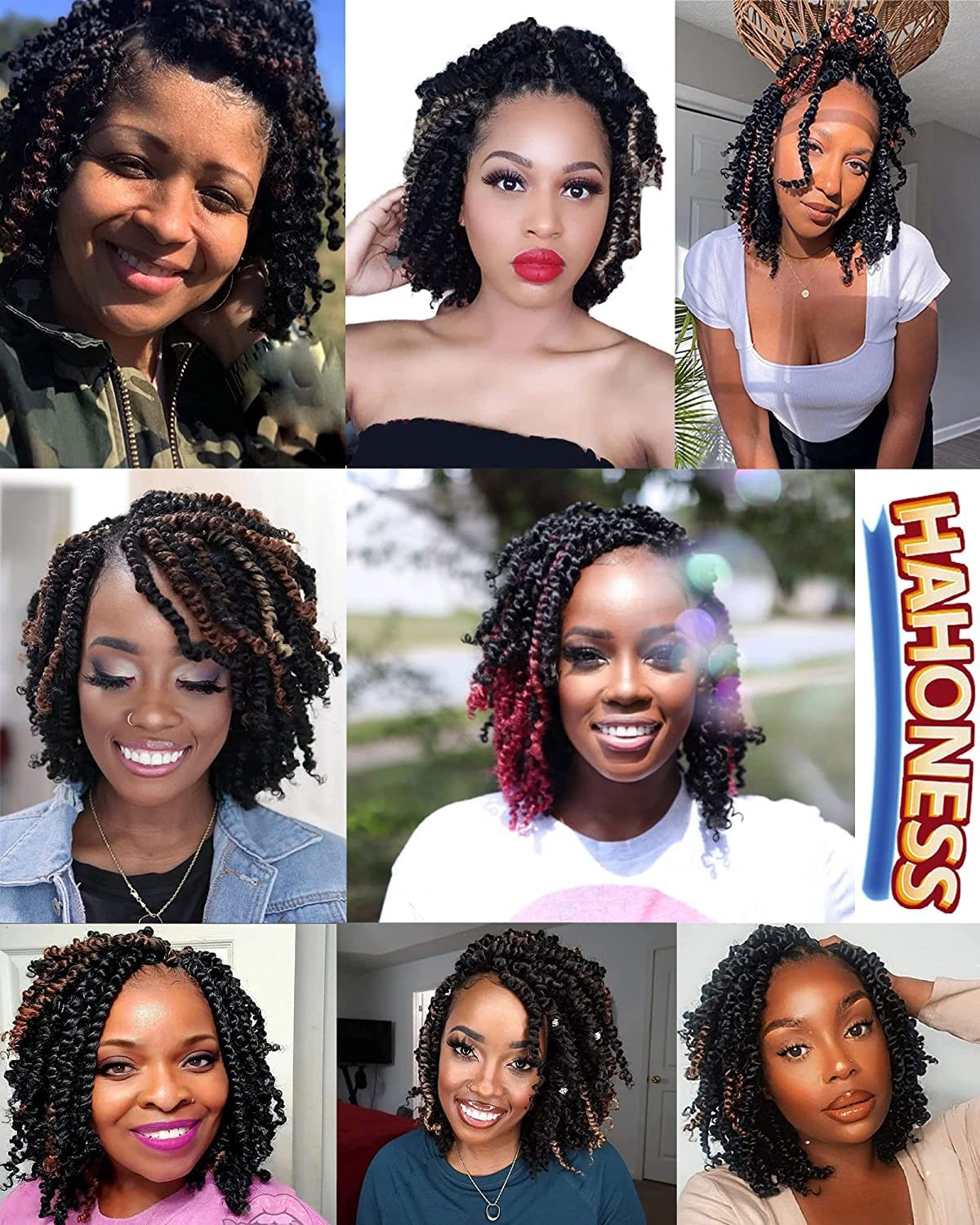 Hahoness 6 Inches 8 Packs Super Short Passion Twist Crochet Hair For Black