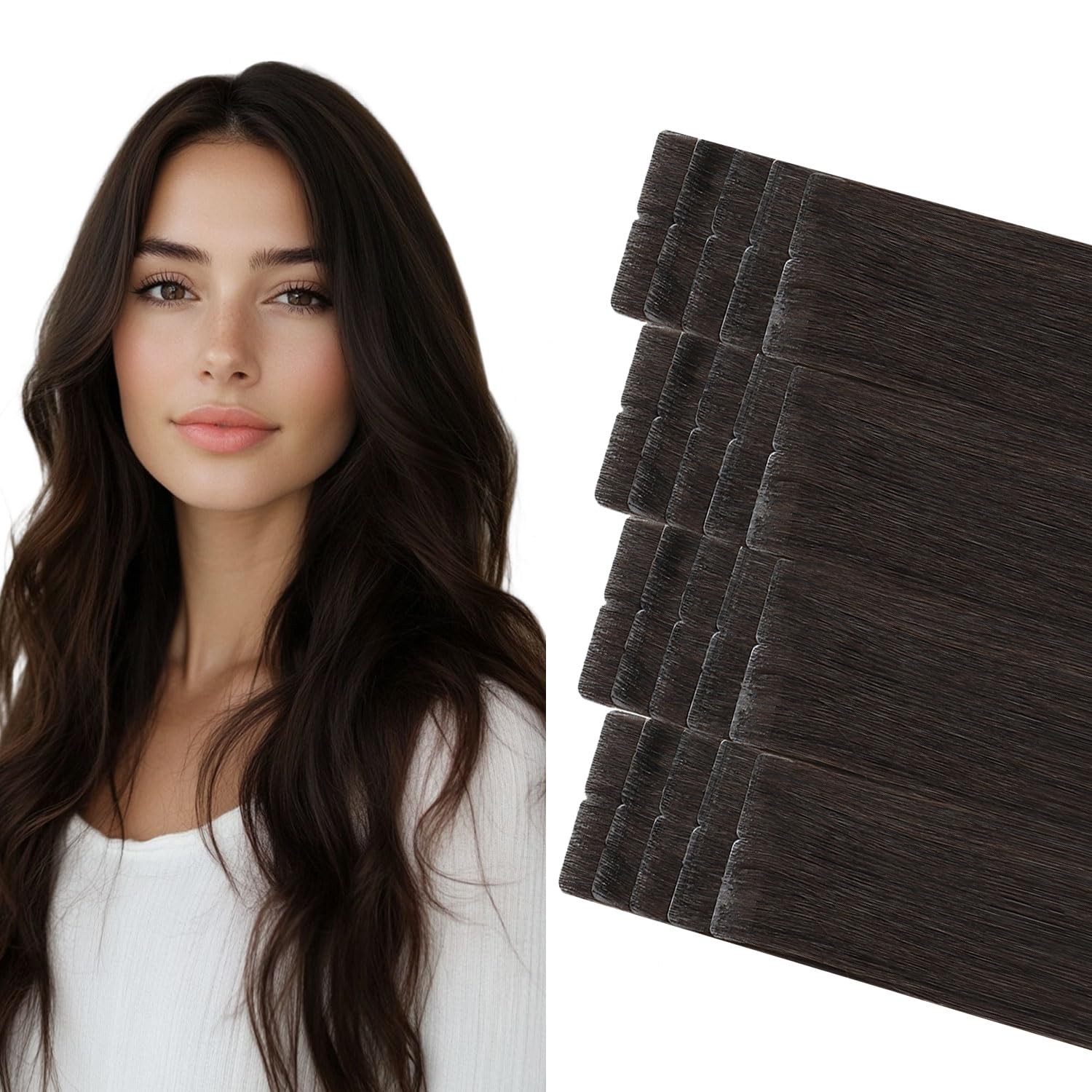 Cookayu Invisible Tape In Hair Extensions Darkest Brown 20Inch 45G 20Pcs