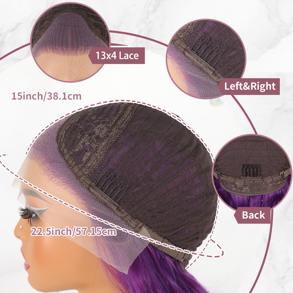 Frontal Lace Wigs Long Wavy Purple Hair Heat Resistant Soft Pre Plucked Hairline