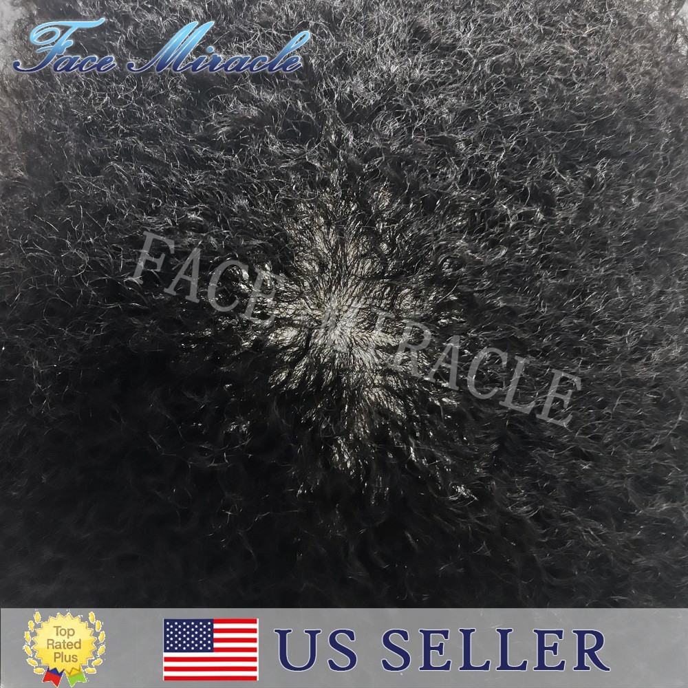 Full PU Afro Toupee for Black Men Kinky Curly Hair Units for Man Human Hairpiece
