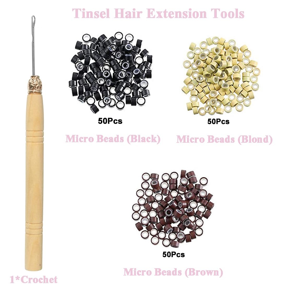 USHUIUS Hair Tinsel Kit With Tools 6Pcs 1200 Strands Pink 47 Inch,