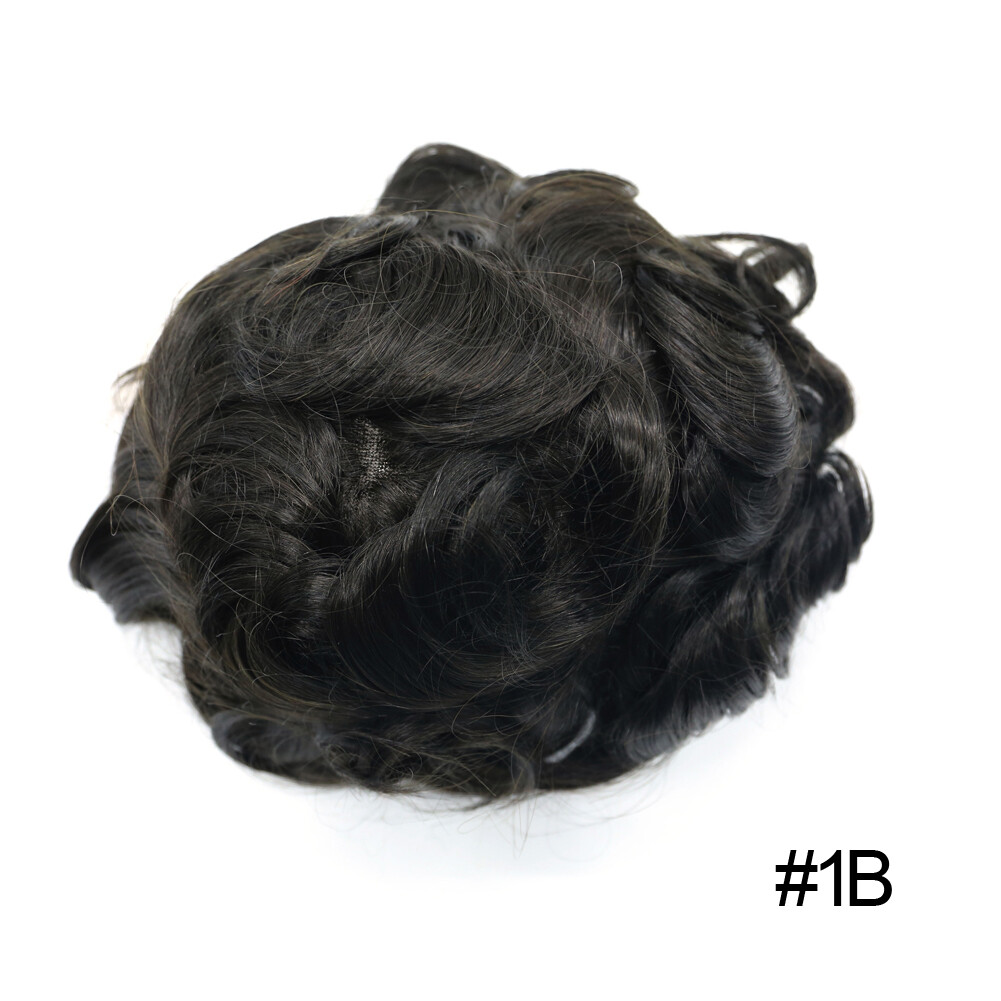 Mens Toupee French Lace Wigs Thin Skin Human Hair Replacement Natural Black F4-1
