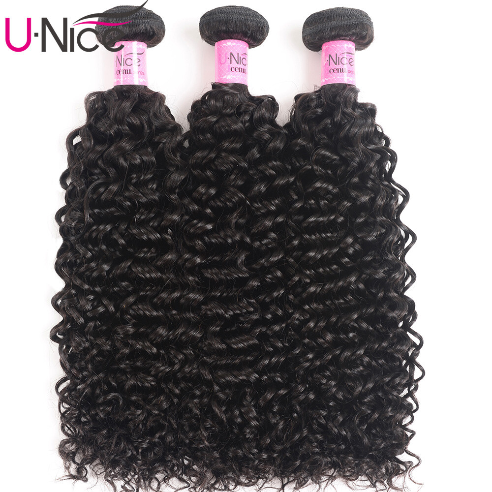 UNice Hair Indian Curly 3 Bundles Human Hair Extensions 100% Virgin Hair Weaves